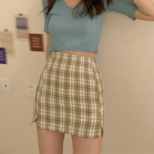 Fashion New Stitching Color Lattice High Waist Skirt Slim Temperament A Line Skirt Simple Skirt For Women