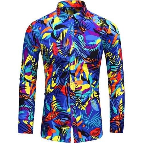 Men personality Printed Long Sleeve Casual Shirt Chemise Homme Holiday Party Slim Dress Shirts Plus Size 7XL Camisa Masculina