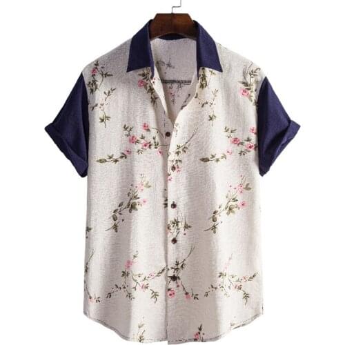 Mens Floral Shirts Short Sleeve Patchwork Casual Aloha Shirt Men Beach Oversized Hawaiian Camisas Summer Flower Splice Camisas