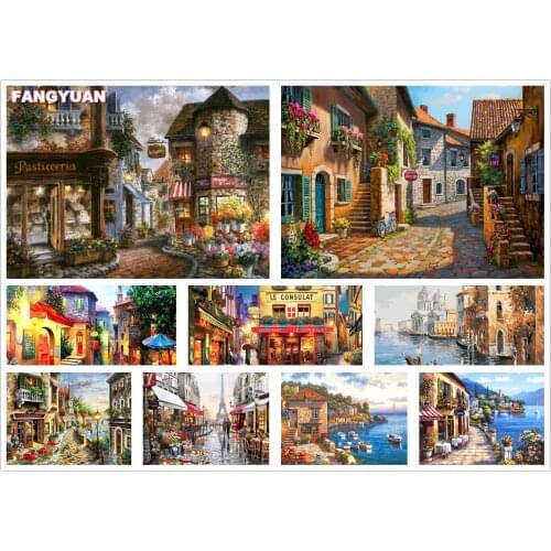 Cartoon City 5D Diy Diamond Painting Accessories Bright Scenic Boat Diamond Embroidery Mosaic Cross Stitch Kit Home Decoration