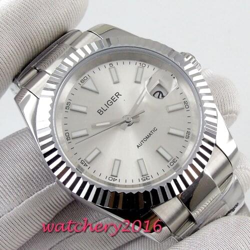 New Arrival 40mm Bliger Sterile dial luminous Sapphire Glass Date Stainless steel case Automatic movement Mens business Watch