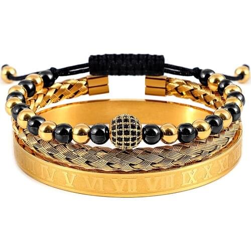 New Stainless Steel Gold Bracelet Set Skeleton Bangles Men Top Quality Adjustable Bead Friendship Bracelet DropShipping