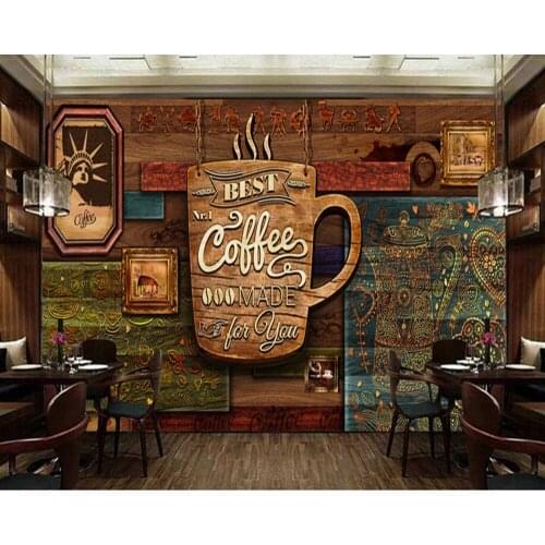 Custom food store wallpaper,Wood pattern coffee,3D retro mural for the restaurant cafe hotel background wall PVC wallpaper