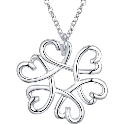 Wholesale Charm Silver Color Pendants For Women Fashion Jewelry Necklace Lady Fashion Jewelry Pendant Six Hearts Connect AN357
