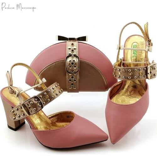 2020 Sexy African Women Matching Shoes and Bag Set In Heels Matching Shoes and Bag Set for Italian Party in Pink Color