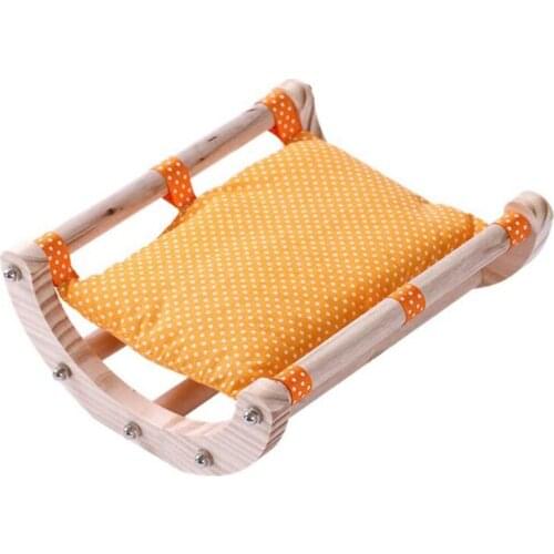 Practical Guinea Pig Bed Hedgehog House Pad Rabbit Bunny Bed Toy Cage Accessories Chair Shaker Wooden Detachable Frame Orange