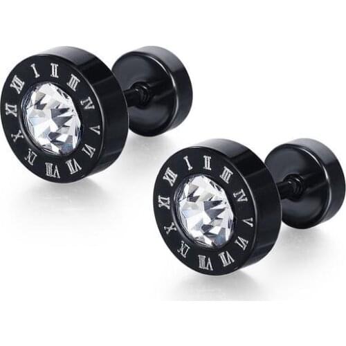 MIQIAO Stainless Steel Titanium Retro Roman Numeral Black Piercing Stud Earrings for Men Boys Fashion Korean Style Jewellry Gift