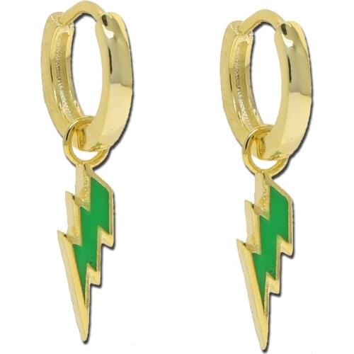 Hot sale trendy fashion hip hop bolt lightning hoop earring pendent multi-color chic lightning shaped women dangle earrings aros