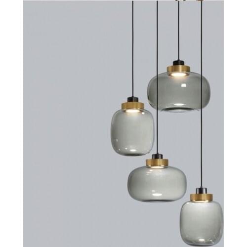 Nordic LED Pendant Light Glass Modern Kitchen Hanging Lighting Suspension Fixture Bar Table Gray Dining Living Room Decor Lamp