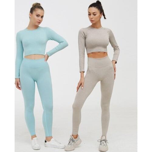 High Quality Top Leggings Set Fitness Tracksuit Workout Sports Long Sleeve Seamless Yoga Clothes