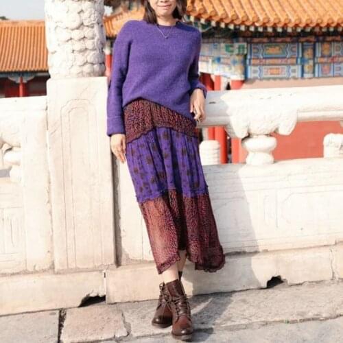 Viscose Women Skirt 2020 Spring / Summer New Bohemian Style Stitching Floral Print Skirt
