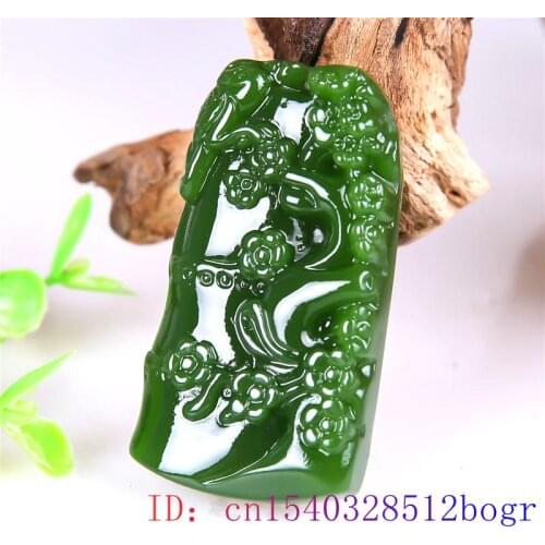 Green Jade Bamboo Pendant Charm Necklace Gifts Carved Natural Jadeite Amulet Chinese Women Fashion Jewelry Men
