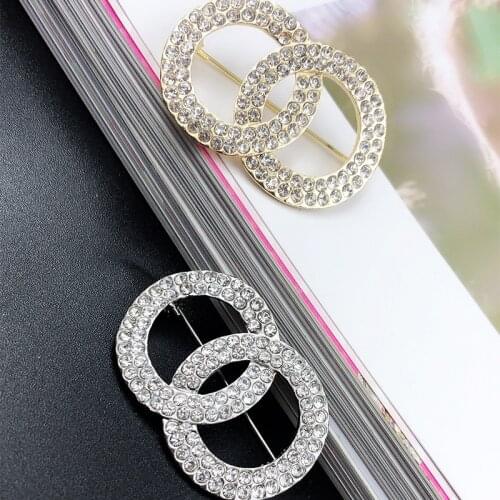 Full Rhinestone Double Circle Brooch Top Quality Fashion Women Jewelry Handmade Pins Metal Brand broche Z032