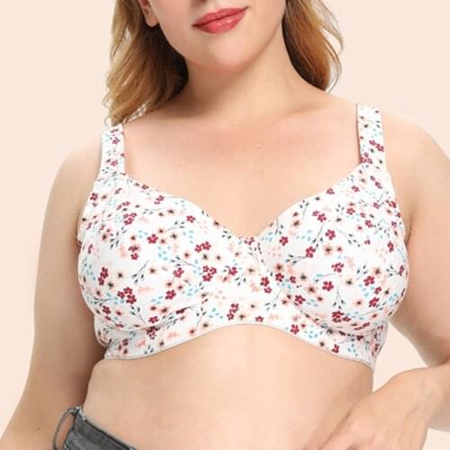 Large Plus Size Womens Bras Full Coverage Brassiere Underwire Printing Lingerie Non Padded Sexy Underwear Tops