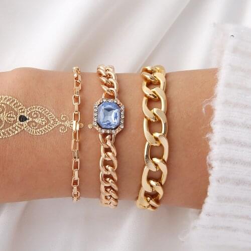 2021 Designer Chrams Three-layer Size Chains Bracelets for Women Blue Rectangle Zircon Jewelry Wholesale Pulseras Kpop