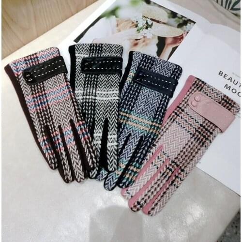 Womens autumn winter thicken warm stripe wool gloves ladys touch screen cashmere glove winter driving glove R2261