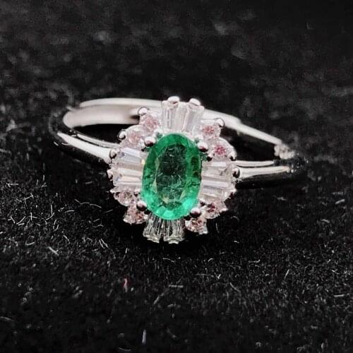 925 sterling silver Natural Emerald Ring fine Jewelry Customizable women open wholesale 4*6mm