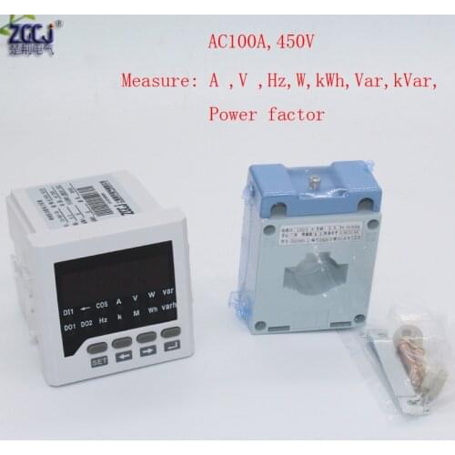 CJ-D61-2O 100A 450V AC 1- phase multifunction electricity panel meter relay output A V Hz kWh W Var kVar meter with transformer
