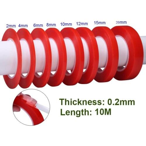 1rolls 1mm~5mm*10M Strong pet Adhesive PET Red Film Clear Double Sided Tape No Trace for Phone LCD Screen