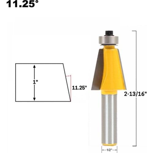 1pc 1/2" Shank 11.25 15 22.5 Degree Chamfer & Bevel Edging Router Bit Two Flute Woodworking Milling Cutting Bits MC03062