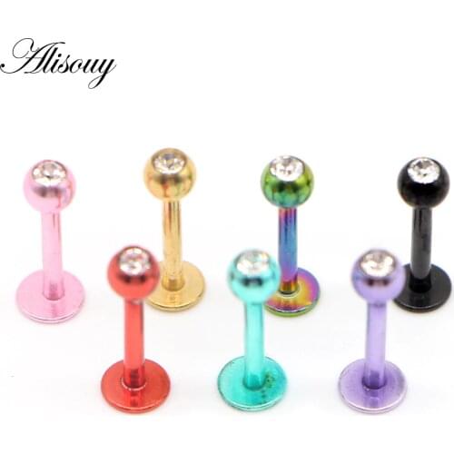 Alisouy 1pc Surgical Stainless Steel Lip Rings Labret Stud Piercing Bar With Crystal Tragus Helix Percing Earring Body Jewelry