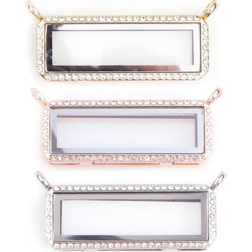 1PCS/lot 3Colors Alloy Rhinestones Rectangle Magnetic Glass Floating Locket Pendant Fashion Jewelrys Fit for necklace Making