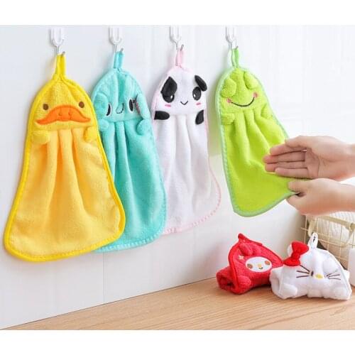 1 Pcs Cute Cartoon Eco-friendly Candy Colors Soft Coral Velvet Cartoon Animal Towel Can Be Hung Kitchen Cleaning Used