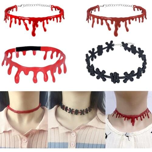 1pc Simulation Bleeding Necklace Cosplay Vampire Demon Nurse Halloween Party Decoration Props Bloody Cutting Fake Bloodstains