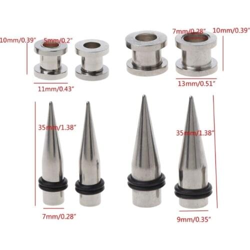 2 Pairs 1g 7mm and 9mm 316L Stainless Steel Ear Eyelets Tapers and Tunnels Ear Studs Stretching Tools Kit Body Jewelry W0YA