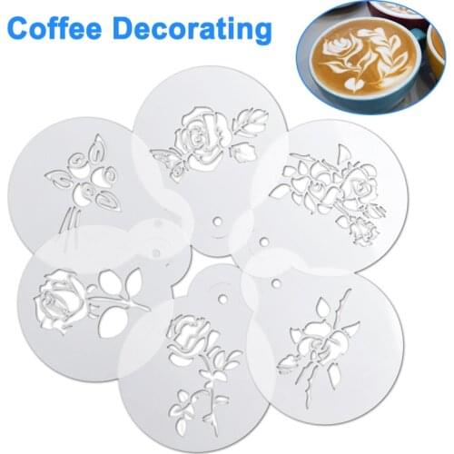 6pcs Coffee Decorating Stencils Fancy Printing Model Coffee Foam Spray Template FP8 FE22