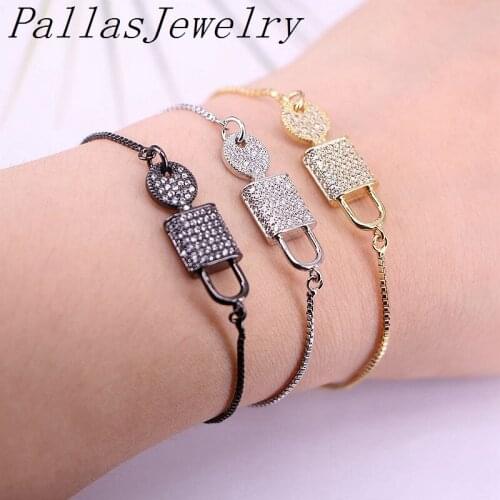 8Pcs Fashion Clear CZ Micro Pave Lock Key Connector Bead Link Chain Bracelet For Women Girls