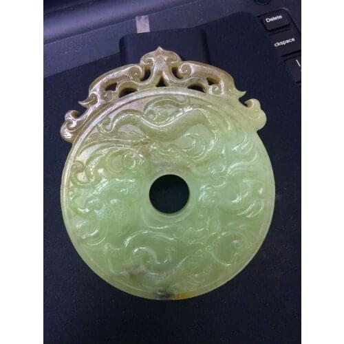 Big Treasure Powerful Chinese Hetian Jade Swaying Dragon Phoenix Dog Bi Pi Huge PEI Carving Timestown 20201126A