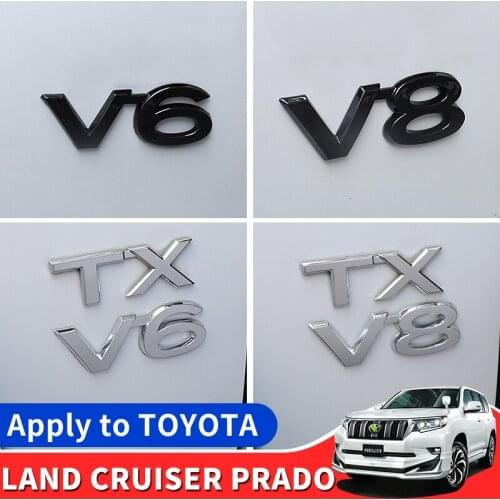 For Toyota LAND CRUISER 200 Prado 120 150 Car Logo Displacement V8/TX/TXL/5.7/V6/Black Letter Sticker Car Decoration Accessories