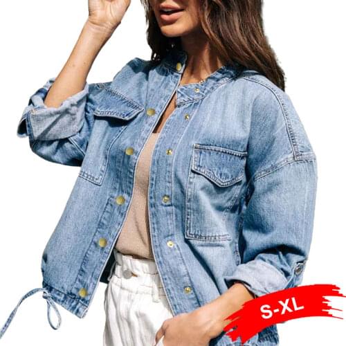 Plus Size Loose Round Collar Lace Up Jeans Jackets XL Autumn Spring Harajuku Oversized Long Sleeve Denim Coats Womens Clothing