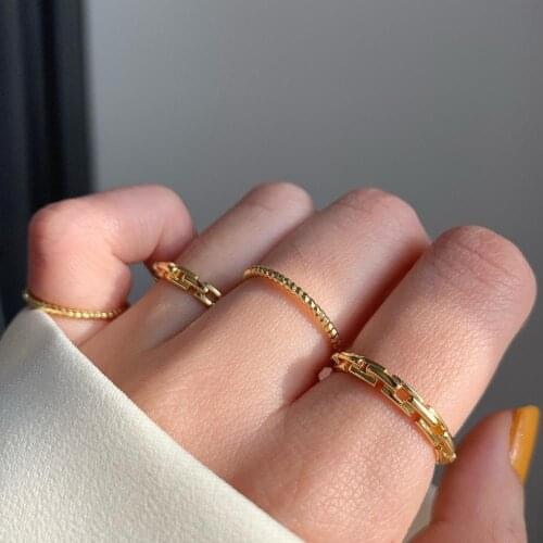 FFLACELL Korea New Simple Ins Gold Hollow Chain Ring Set Combination Index Finger Ring For Women Girls Jewelry Gifts