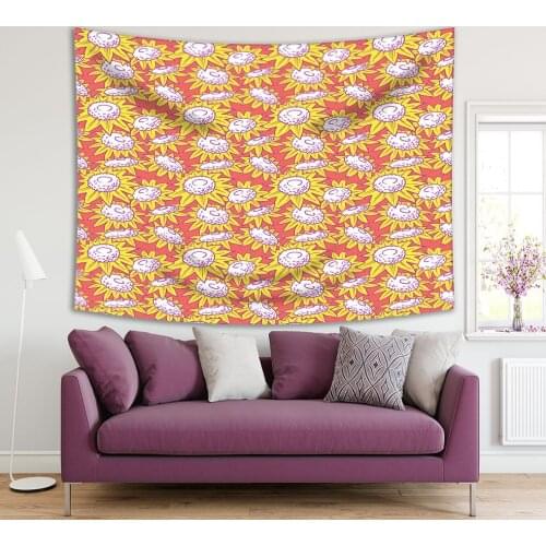 Tapestry Sunflowers Pattern in Yellow Color Summertime Bloom Decorative Doodle Style Floral Art
