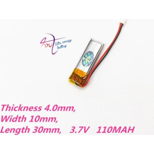 JST 1.25mm 2pin 3.7V 110mAh 401030 Lithium Polymer LiPo Rechargeable Battery For Mp3 MP4 MP5 GPS PSP bluetooth Headphone Headset