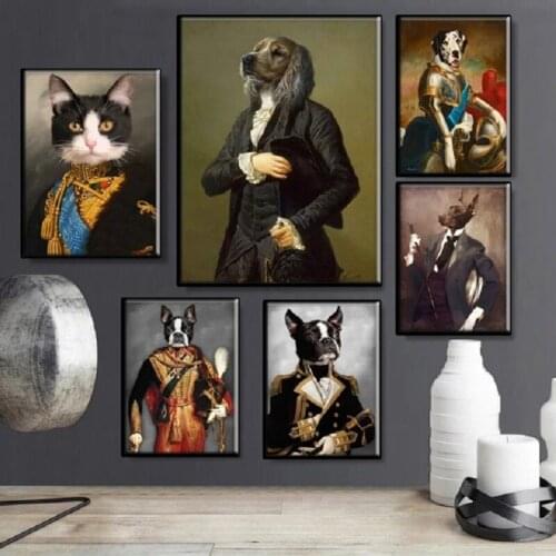Nordic Retro Style Animal Canvas Painting Deer Cat And Dog Portrait Poster And Print Mural Home Living Room Decoration Painting