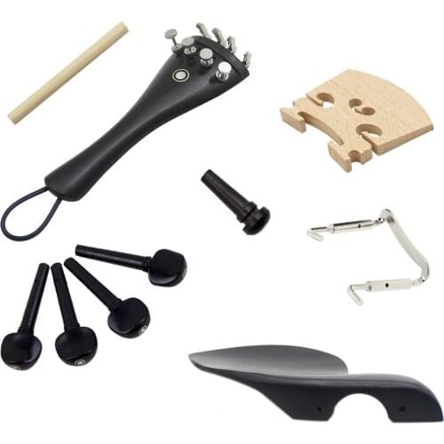 Violin Parts Tailpiece Pegs Chinrest Maple Bridge Endpin Tuner Tail Gut 15 Set For 4/4 Ebony Violin Parts & Accessories