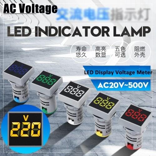 Mini AC Voltage Meter AD101-22VMS Indicator Light type V meter 20-500V LED display Volt Meters Red/Green/Yellow/Blue/White color