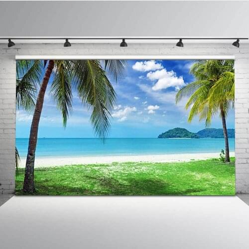 Mehofoto Summer Blue Sky Sea Backdrop for Photography Sandy Beach Cocount Tree Background Photo MW-102