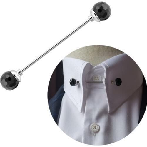Fashion Collar Pin Trendy Mens Shirt Round Multi-faceted Crystal Ball Hole Collars Pins Business Accessories Gift Can Unscrew