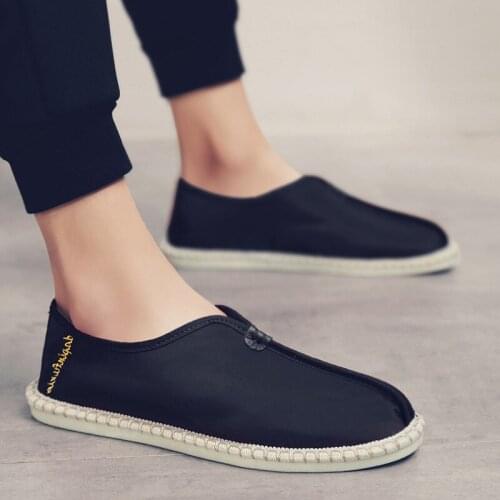 Retro Chinese Style Mens Canvas Shoes Loafers Breathable Comfortable Flat Shoes Non-slip Mens Casual Shoes Zapatos De Hombre