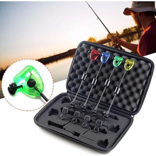 Fishing Swingers Set Fishing Bite Alarm Indicators 4pcs In Zipped Case Led Illuminated Swinger Carp Fishing Accessories