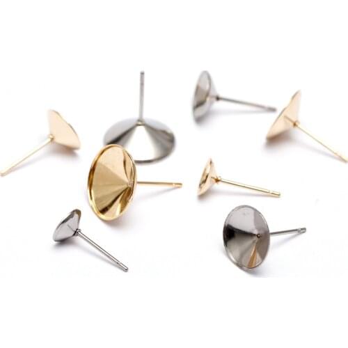 20pcs/lot 6/8/10/12mm Stainless Steel Earring Settings Cabochon Base Bezel Trays for DIY Ear Jewelry Findings Components B