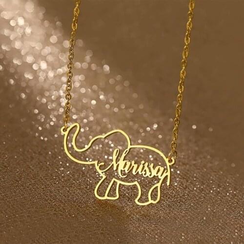 Mini-World Name Custom Necklace Hollow Cute Elephant Pendant Necklace Personalized Fashion Jewelry Stainless Steel Women Gift