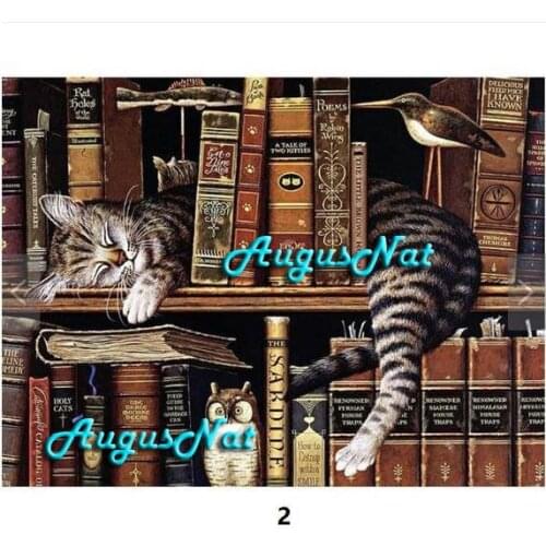 Bookcase diamond painting full square study wall art book paint decor cat poster diamond dots diamond mosaic pictures gem pasted