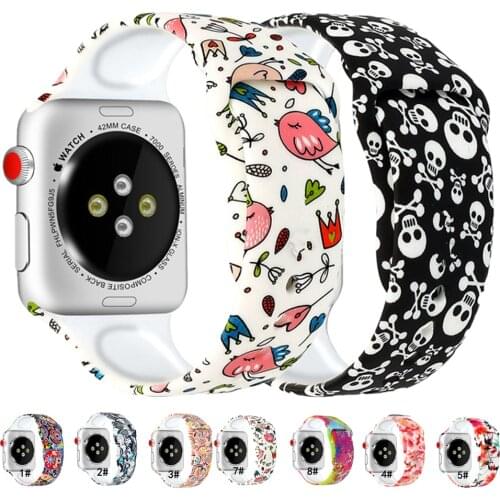 Strap For Apple Watch band 44mm 40mm 42mm 38mm smartwatch correa silicone wristband Printing bracelet iwatch 4 3 6 5 se band