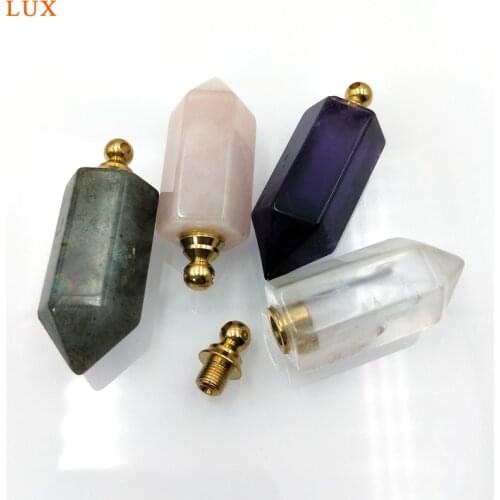 Natural gems stone Essential Oil Diffuser quartz Perfume Bottle Pendants lapiz lazuli labradorite pointed charm for necklace