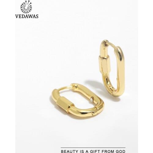 Vedawas Simple Style Square Chain Ring Hoop Earrings For Wemon 2020 Gold Color Metal Statement Earring Punk Party Gifts Jewelry